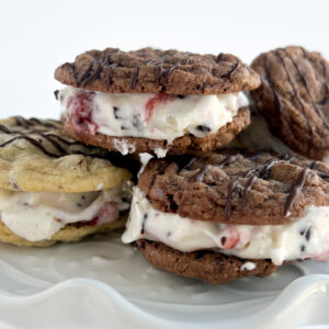 White Chocolate Raspberry "Double Drizzle" Ice Cream Cookie Sandwich
